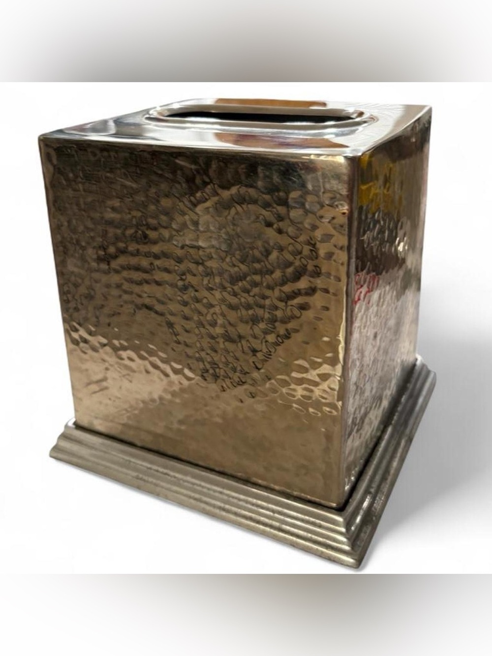 Hammered Metallic Tissue Box Cover - Silver Color